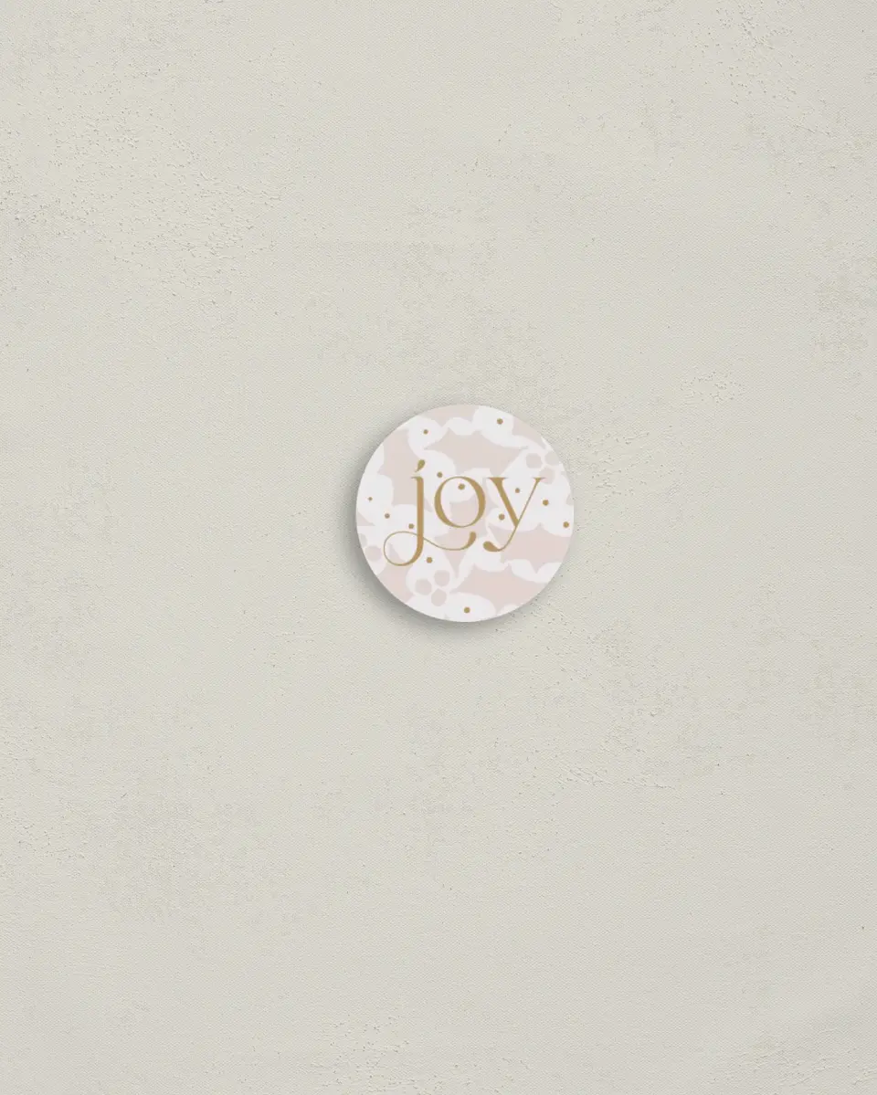This is a 1¼" circle Envelope Seal called Joyful printed in full color