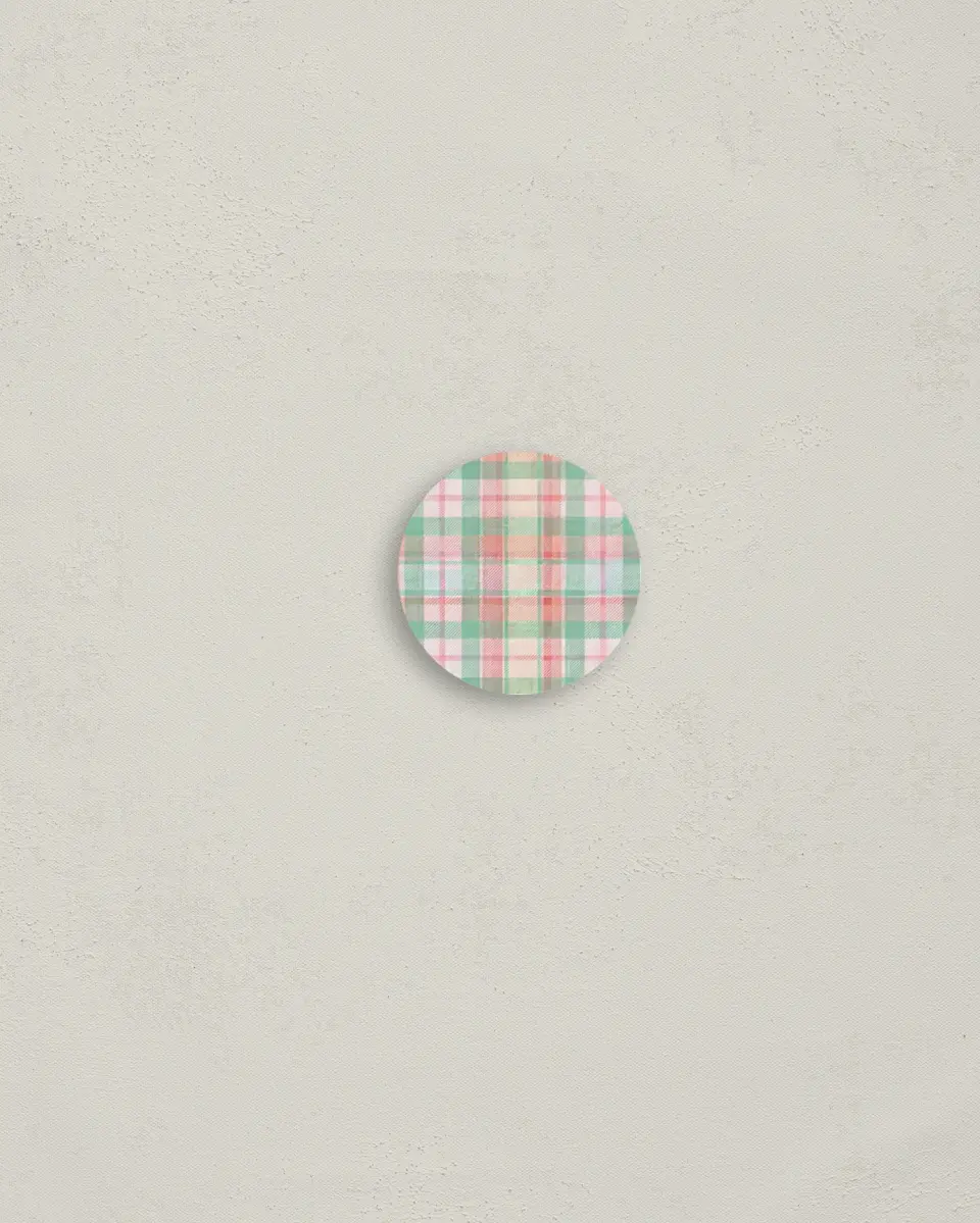 This is a 1¼" circle Envelope Seal called Bright Plaid printed in full color
