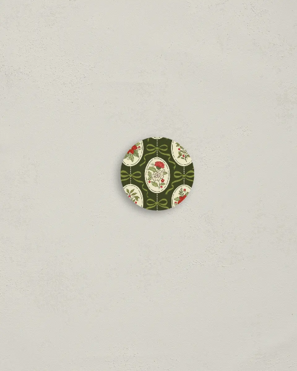This is a 1¼" circle Envelope Seal called Tied with a Bow printed in full color