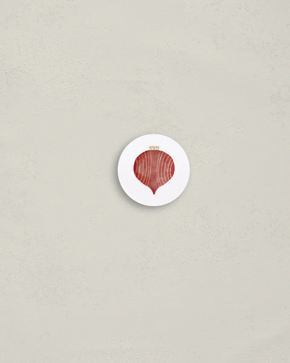 This is a 1¼" circle Envelope Seal called Holiday Baubles printed in full color