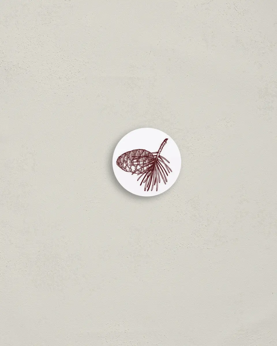 This is a 1¼" circle Envelope Seal called Pinecone Path printed in full color