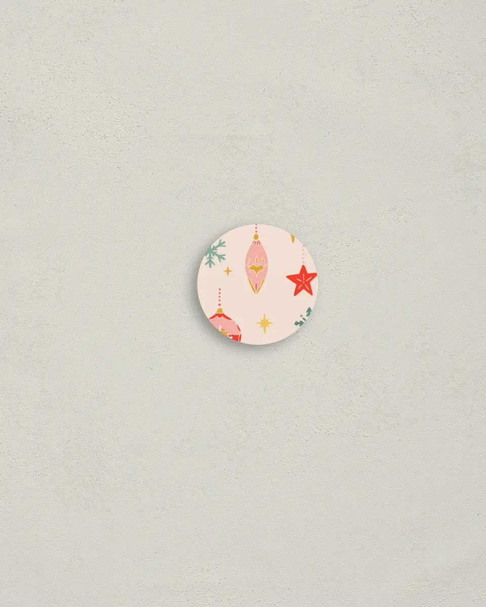 This is a 1¼" circle Envelope Seal called Ornament Dreams printed in full color