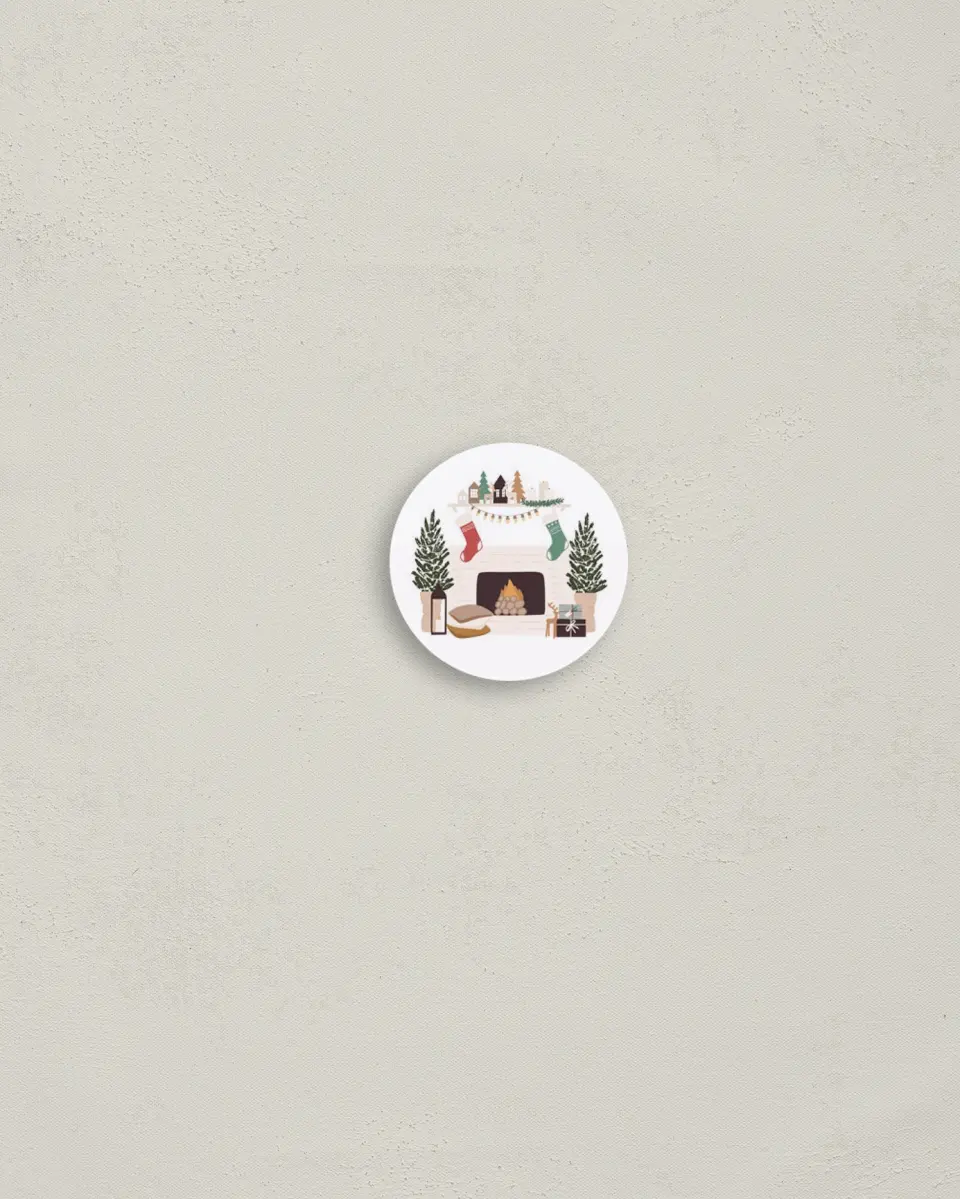 This is a 1¼" circle Envelope Seal called Merry Mantlepiece printed in full color