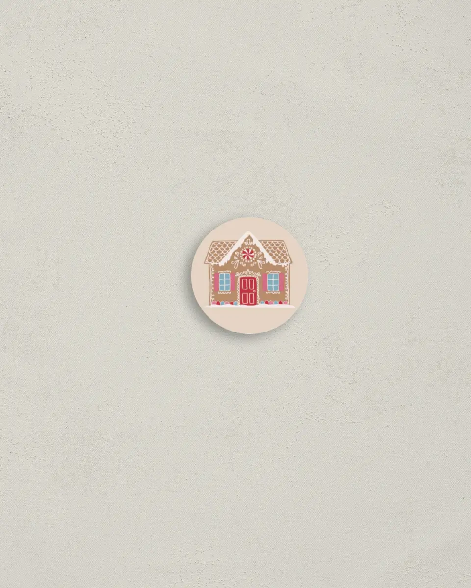 This is a 1¼" circle Envelope Seal called Home Sweet Gingerhome printed in full color