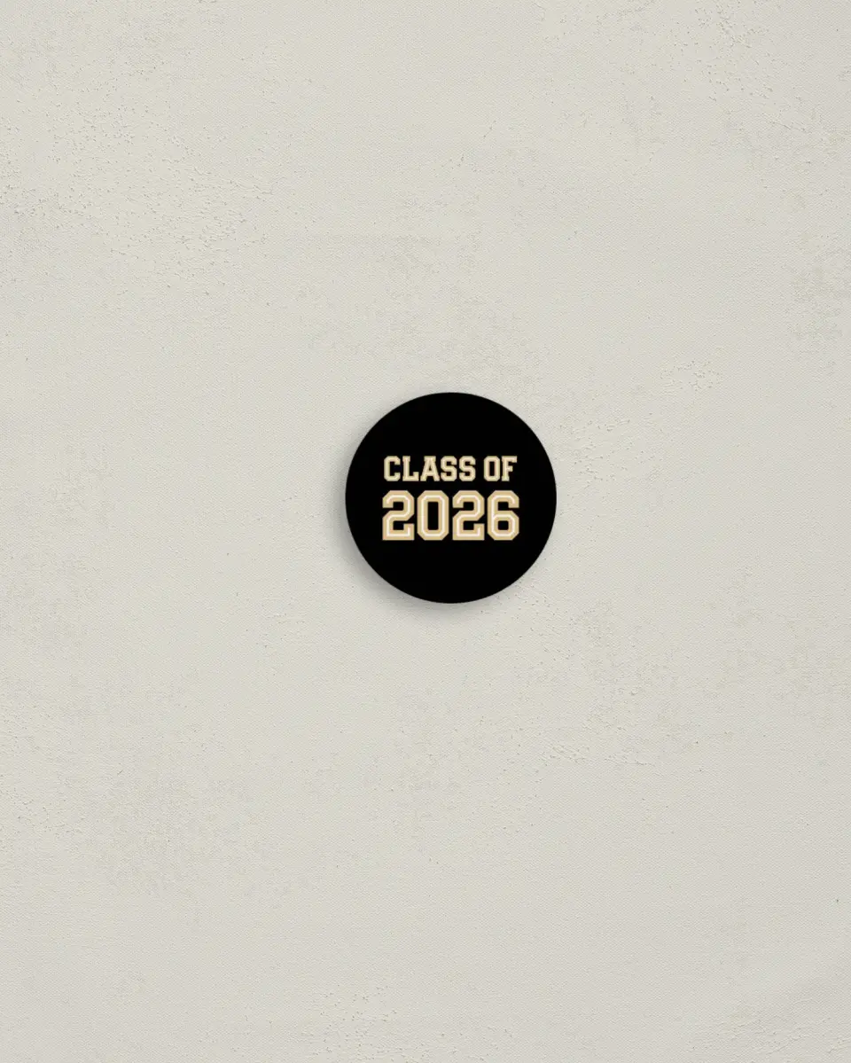 This is a 1¼" circle Envelope Seal called Varsity Vibes printed in full color