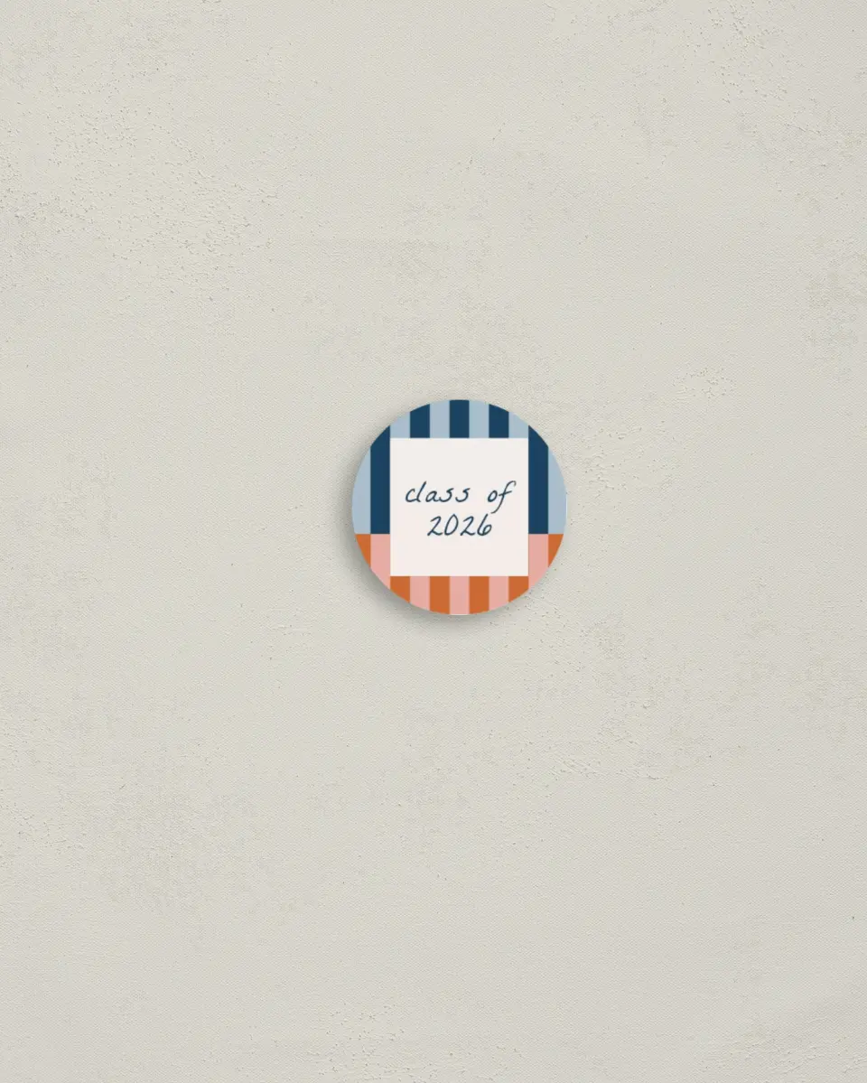 This is a 1¼" circle Envelope Seal called Scholarly Stripes printed in full color