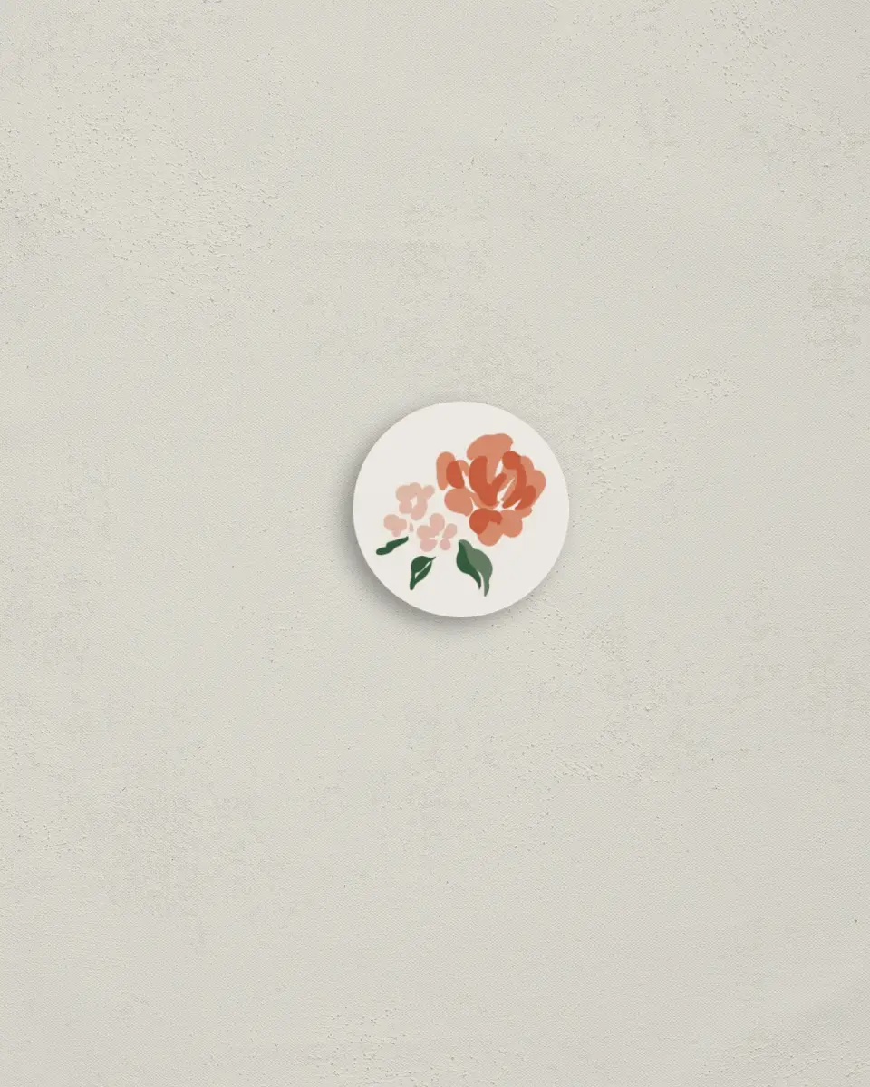 This is a 1¼" circle Envelope Seal called Plush Petals printed in full color