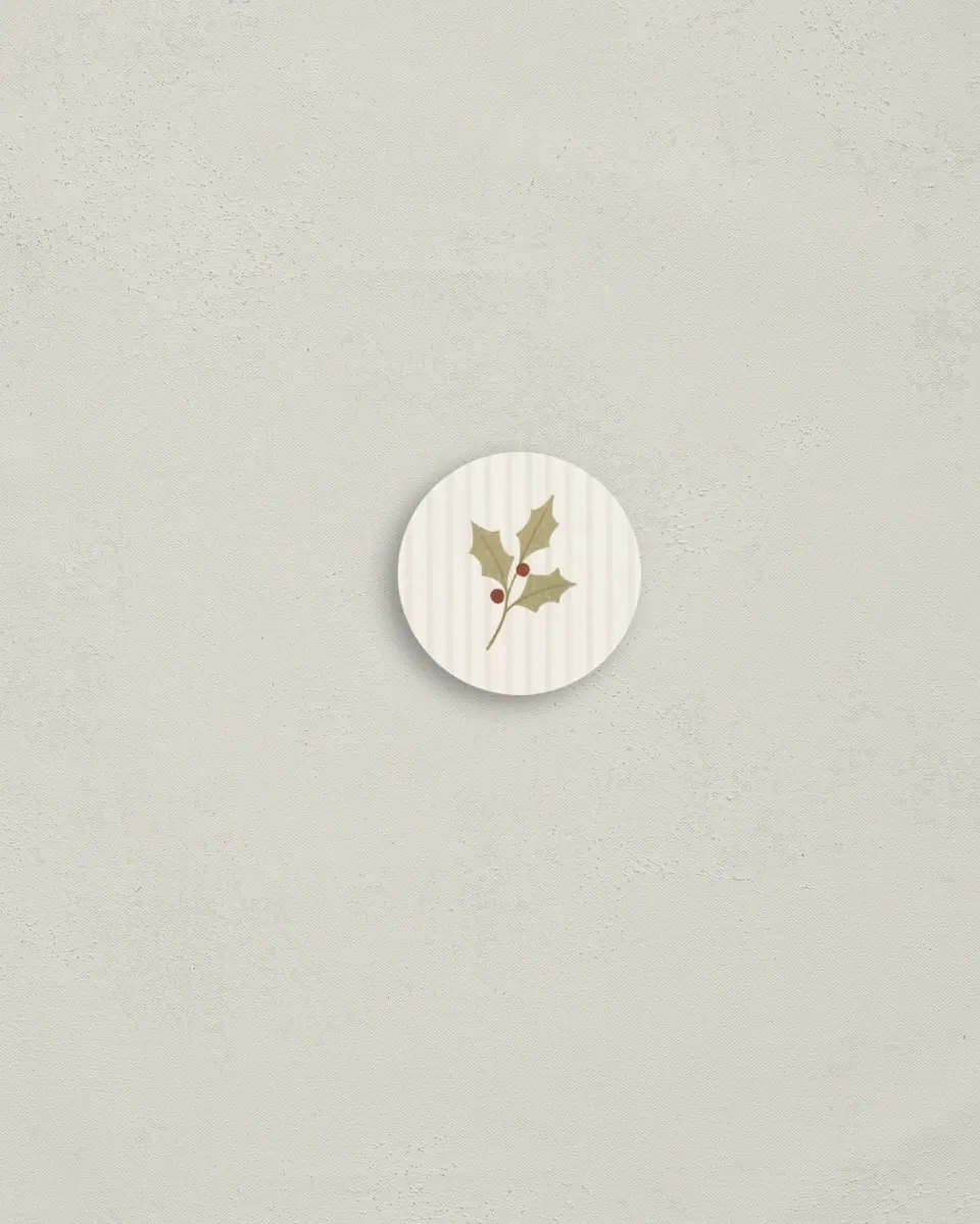 This is a 1¼" circle Envelope Seal called Holly Stripe printed in full color