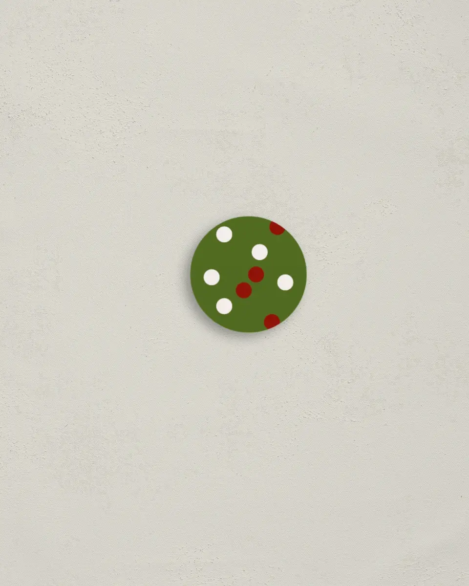 This is a 1¼" circle Envelope Seal called Dotting Around the Tree printed in full color