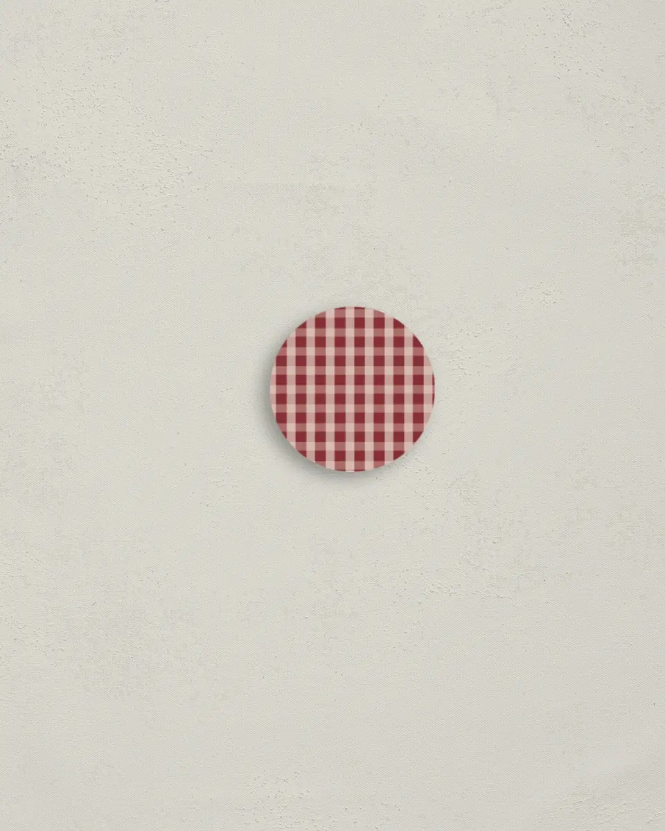 This is a 1¼" circle Envelope Seal called Gingham Greetings printed in full color