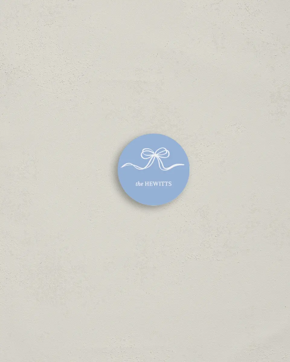This is a 1¼" circle Envelope Seal called Scribbled Ribbon printed in full color