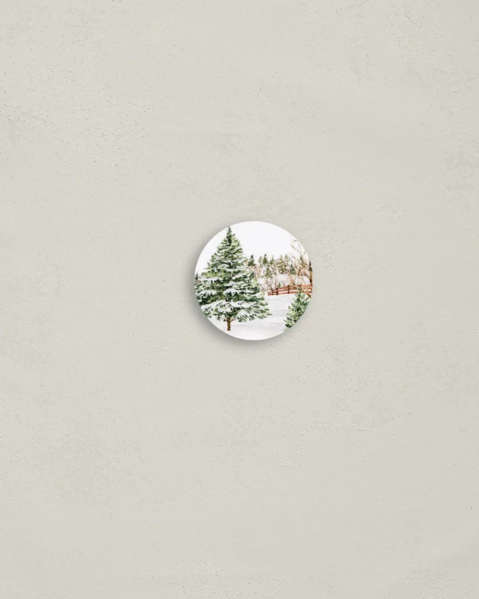 This is a 1¼" circle Envelope Seal called Winter Wishes printed in full color