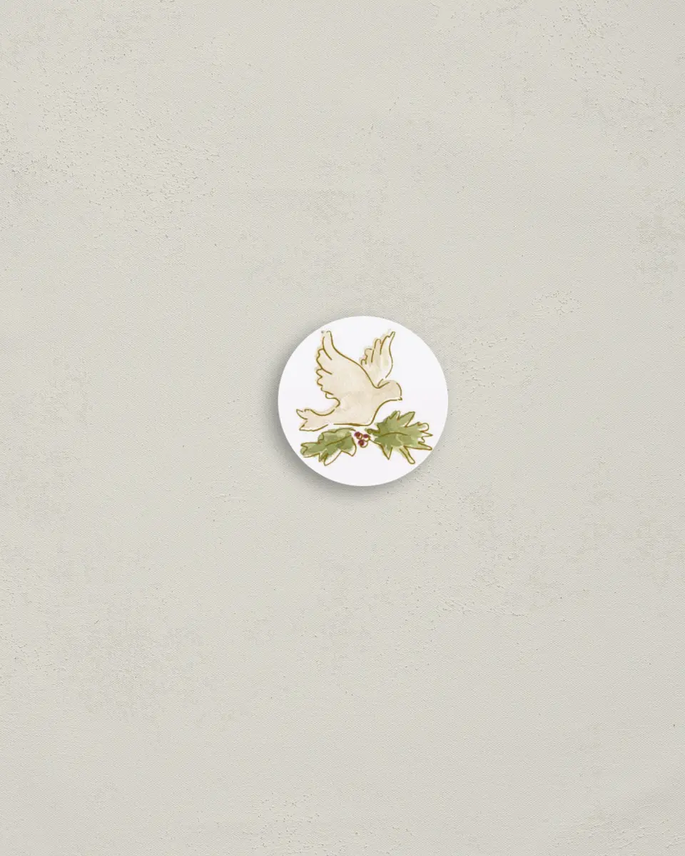 This is a 1¼" circle Envelope Seal called Peace Dove printed in full color