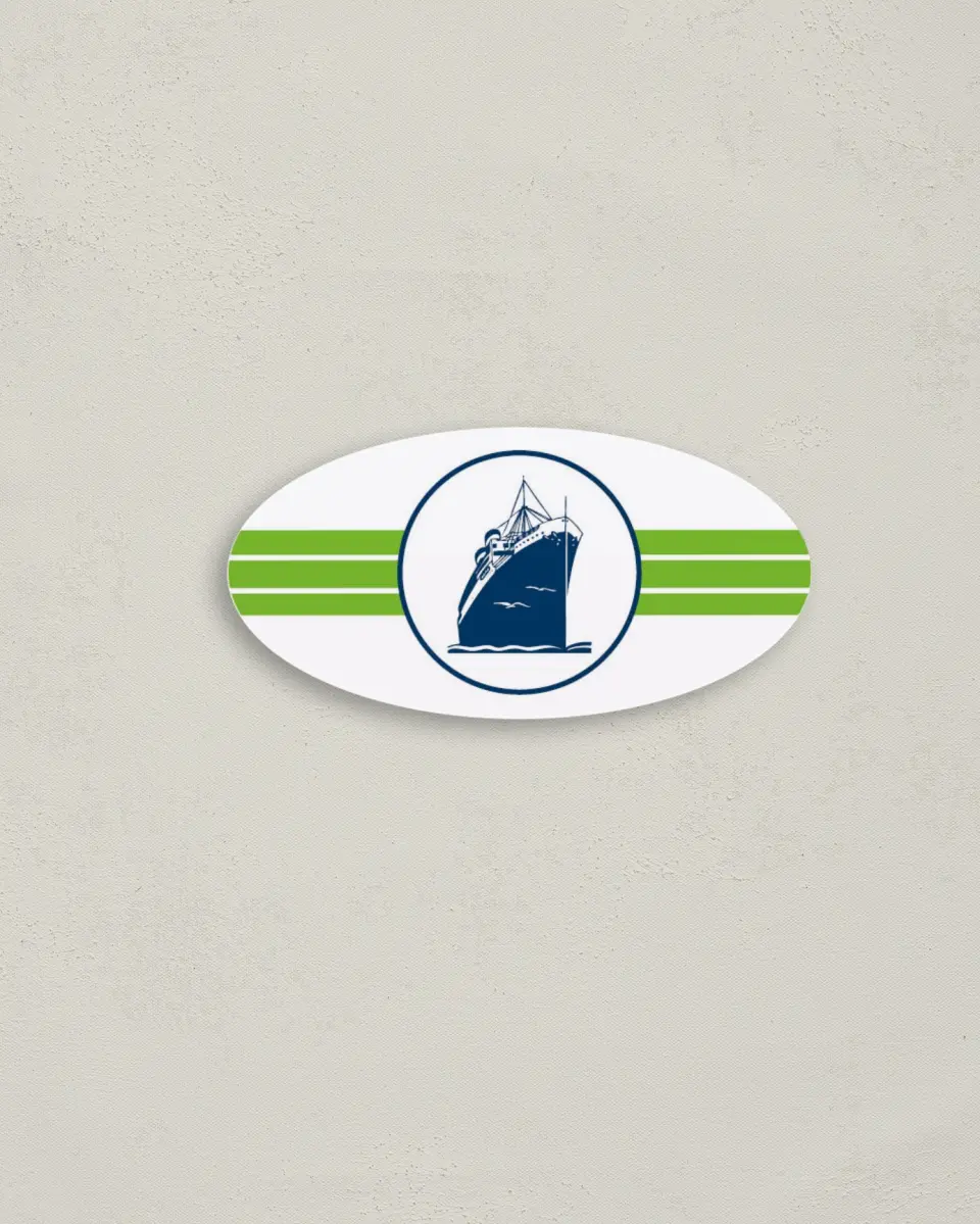 This is a 3" x 1½" Envelope Seal called Harmony Cruise printed in full color