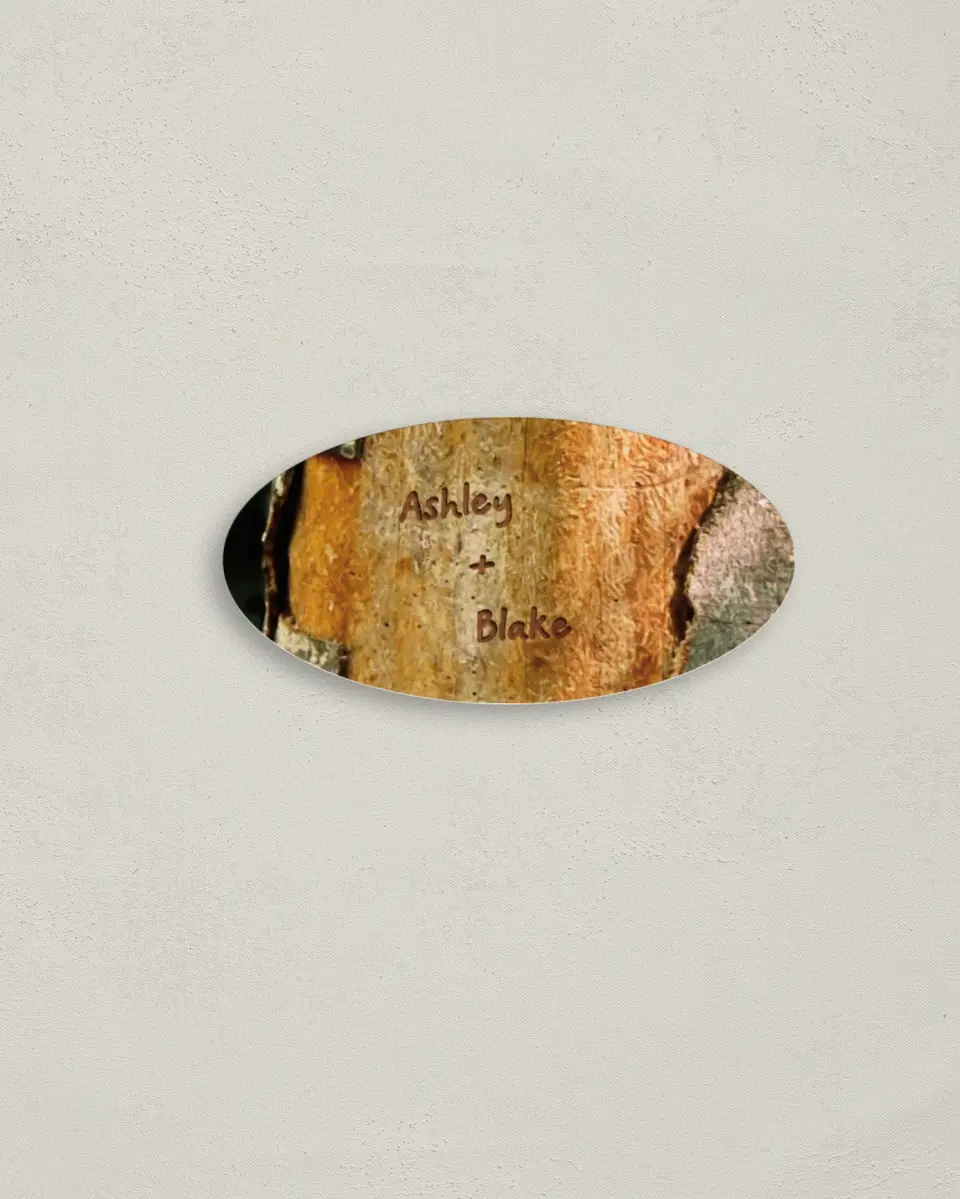 This is a 3" x 1½" Envelope Seal called Carved in Love - Autumn printed in full color