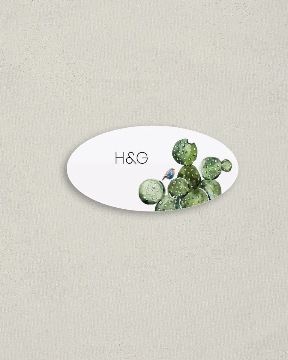 This is a 3" x 1½" Envelope Seal called Painted Cactus printed in full color