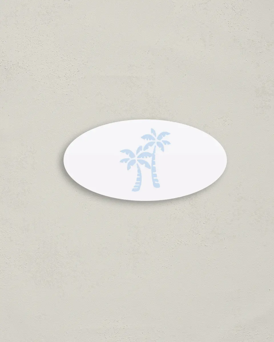 This is a 3" x 1½" Envelope Seal called Stamped Palms printed in full color
