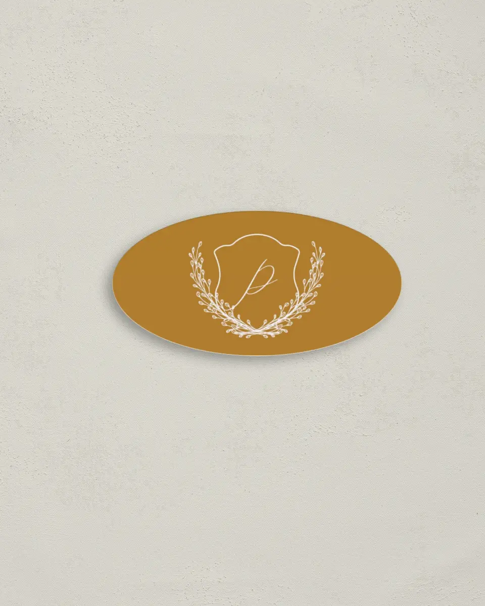 This is a 3" x 1½" Envelope Seal called Beloved Crest printed in full color