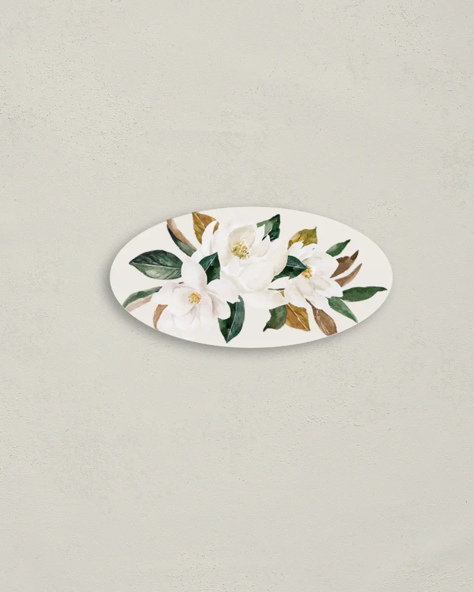 This is a 3" x 1½" Envelope Seal called Soft Magnolia printed in full color