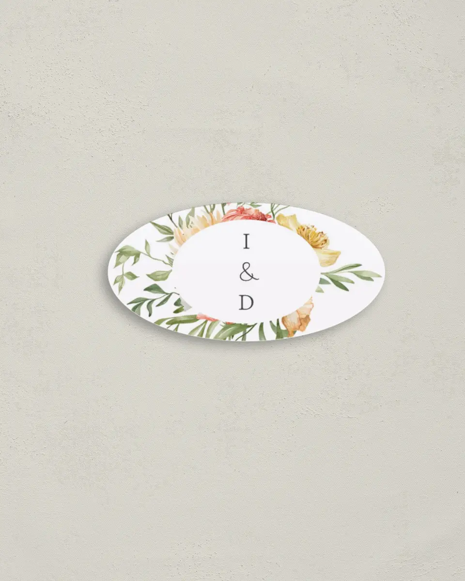 This is a 3" x 1½" Envelope Seal called Secluded Blooms printed in full color