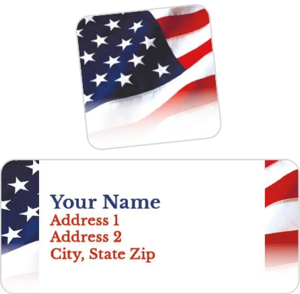 This is a 2¼" x 1" Labels; 1" x 1" Seals Return Address Label called Fading Flag printed in full color