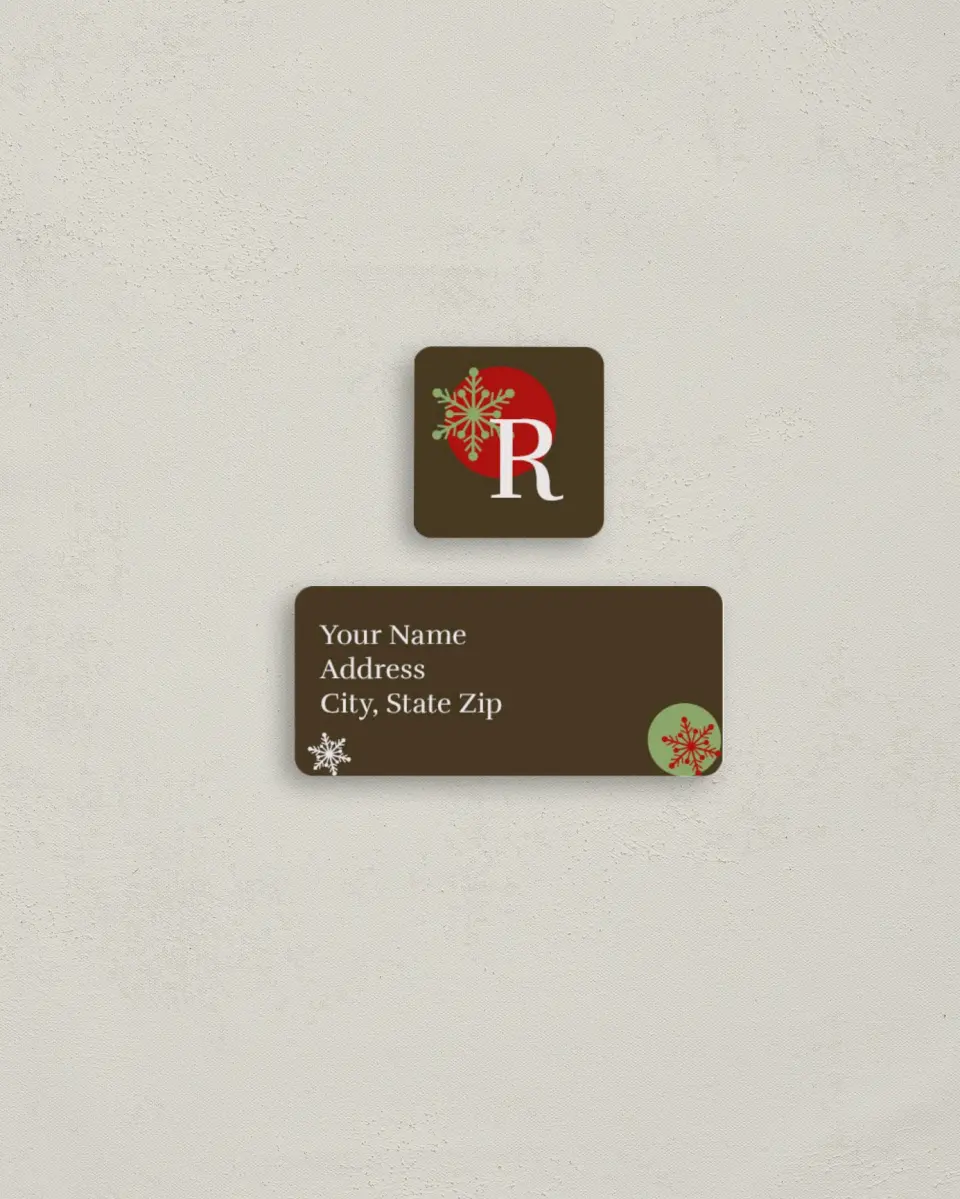 This is a 2¼" x 1" Labels; 1" x 1" Seals Return Address Label called Merry Dots printed in full color