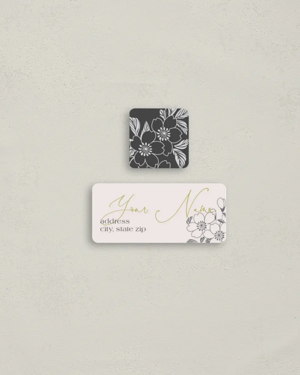 This is a 2¼" x 1" Labels; 1" x 1" Seals Return Address Label called Apple Blossom printed in full color