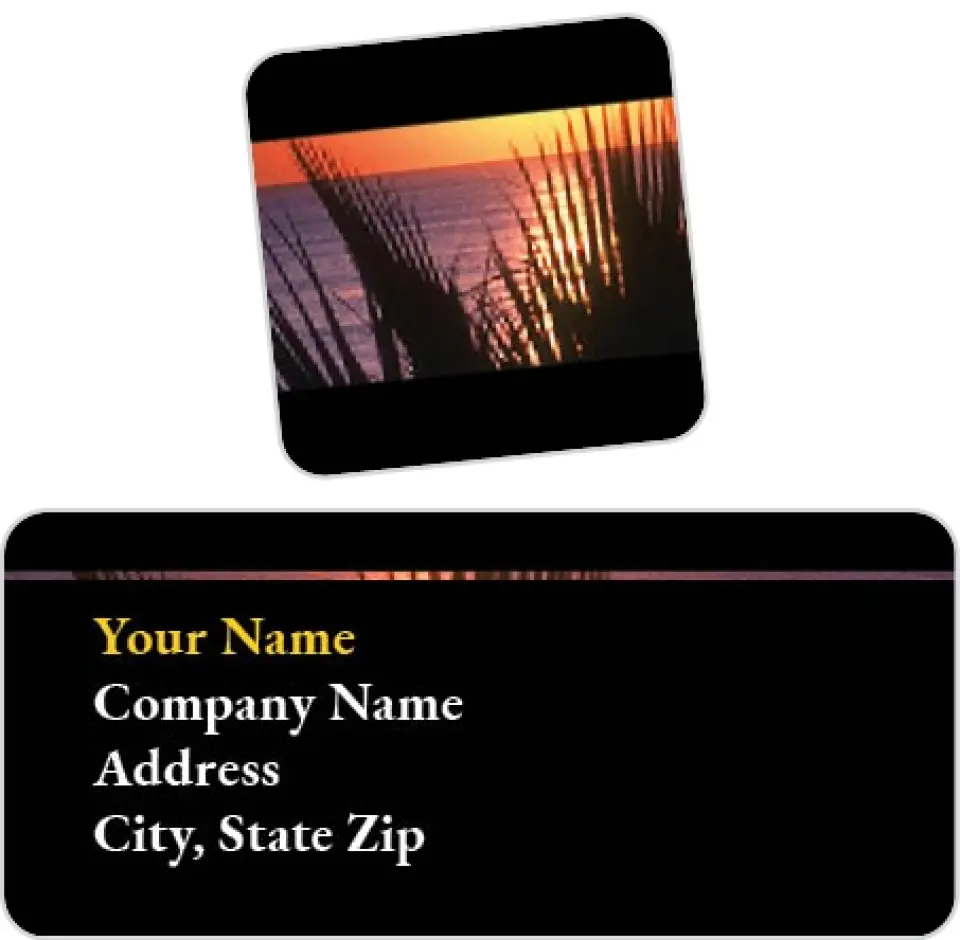 This is a 2¼" x 1" Labels; 1" x 1" Seals Return Address Label called Sunset printed in full color