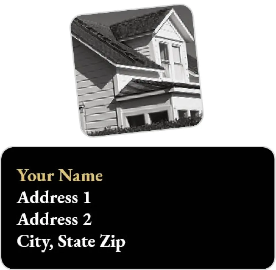 This is a 2¼" x 1" Labels; 1" x 1" Seals Return Address Label called Black & White House printed in full color