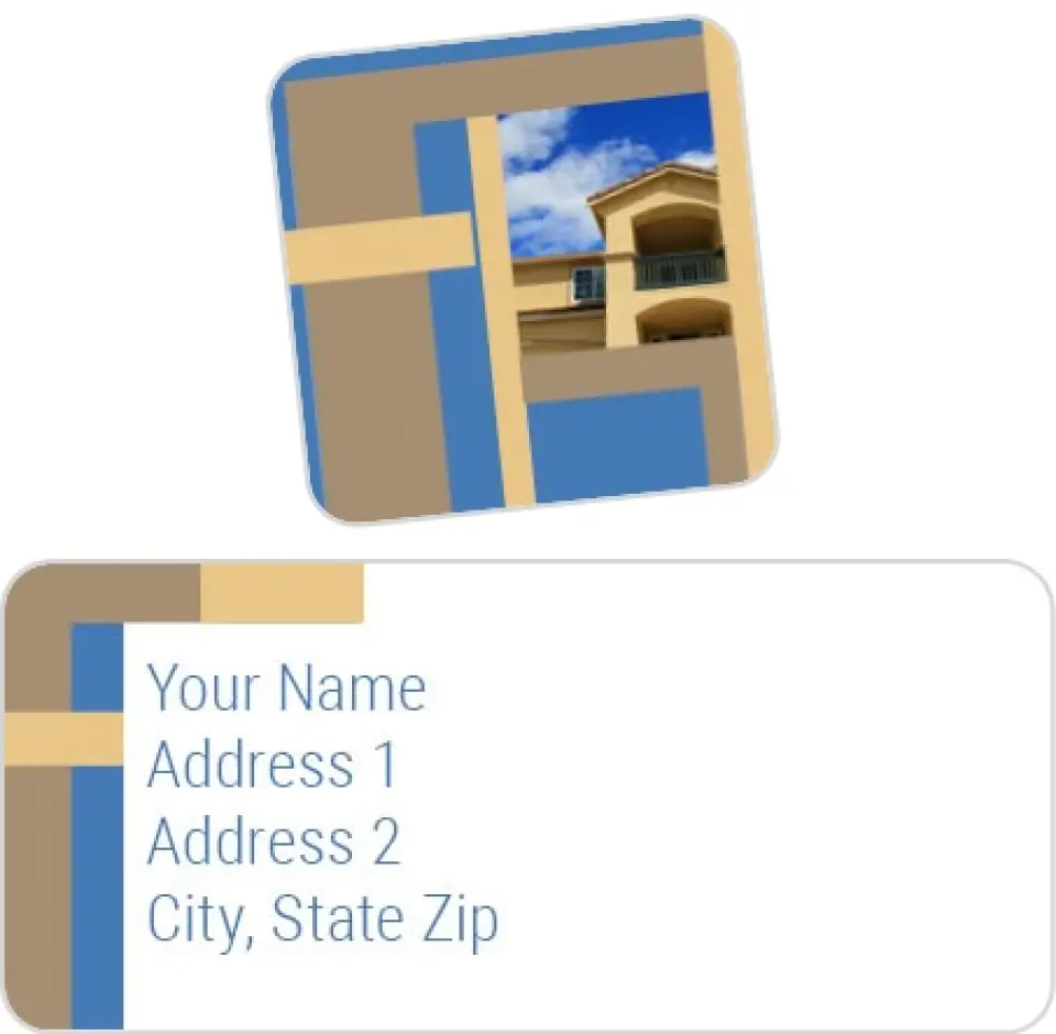 This is a 2¼" x 1" Labels; 1" x 1" Seals Return Address Label called Modern Home printed in full color