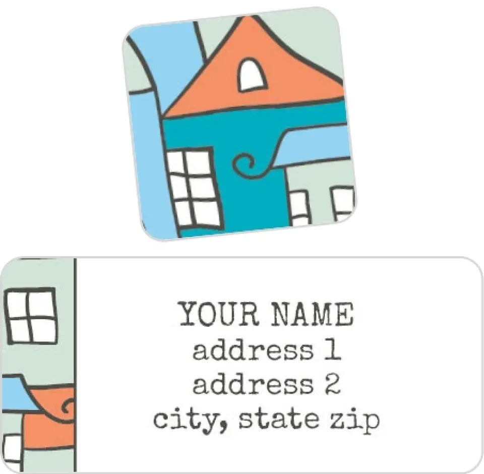 This is a 2¼" x 1" Labels; 1" x 1" Seals Return Address Label called Neighborhood Mural printed in full color