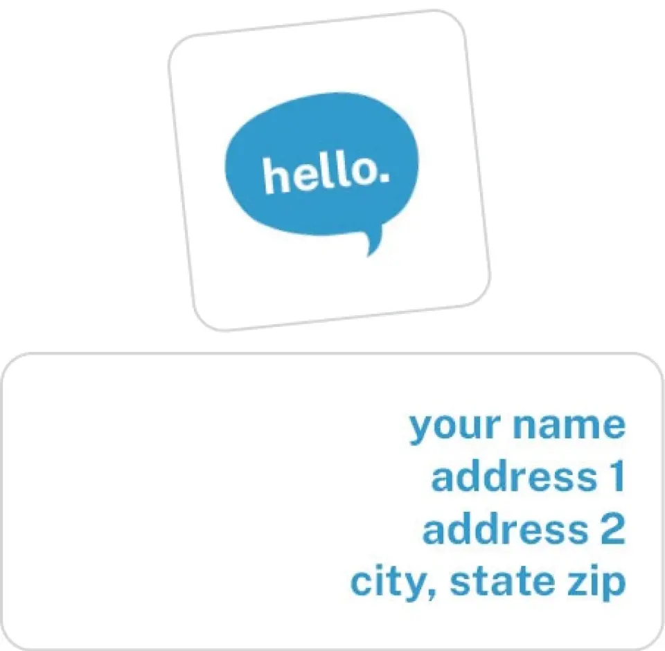 This is a 2¼" x 1" Labels; 1" x 1" Seals Return Address Label called Friendly Hello printed in full color