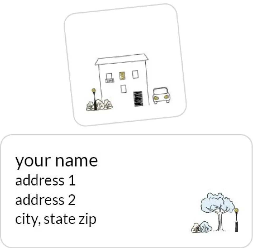 This is a 2¼" x 1" Labels; 1" x 1" Seals Return Address Label called Residential Sketch printed in full color