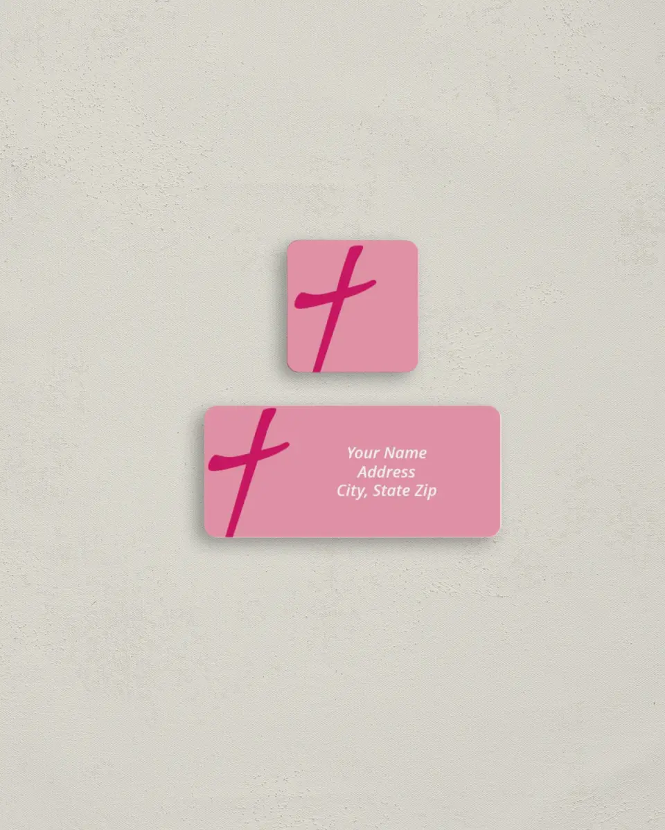 This is a 2¼" x 1" Labels; 1" x 1" Seals Return Address Label called First Cross printed in full color
