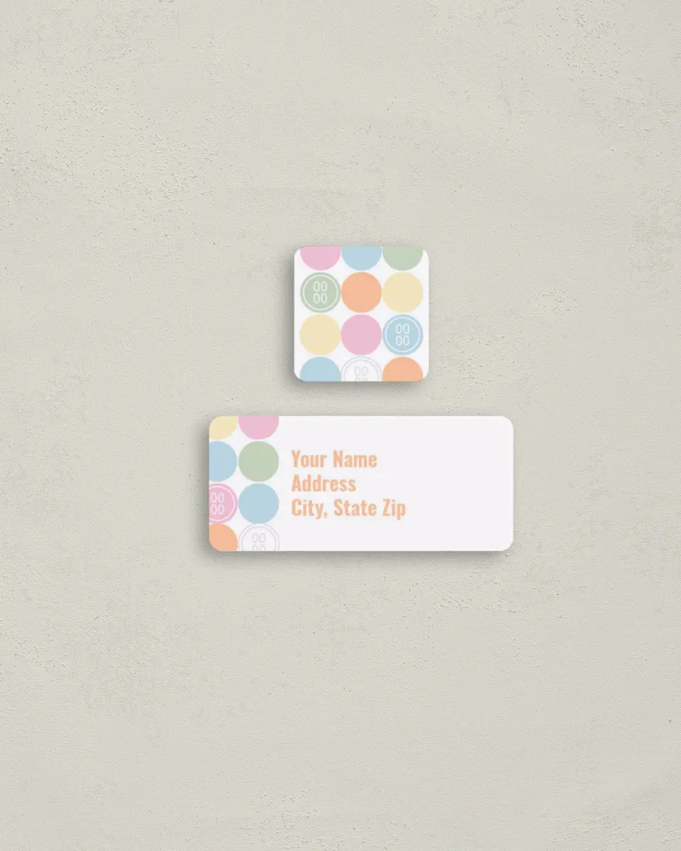 This is a 2¼" x 1" Labels; 1" x 1" Seals Return Address Label called Cute as a Button printed in full color