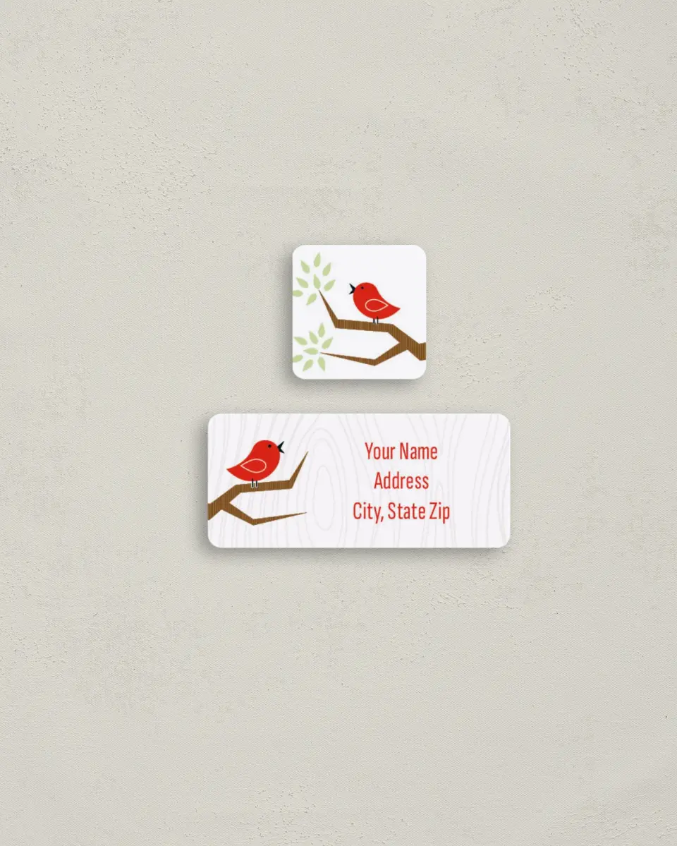 This is a 2¼" x 1" Labels; 1" x 1" Seals Return Address Label called Sweet Song Birds printed in full color