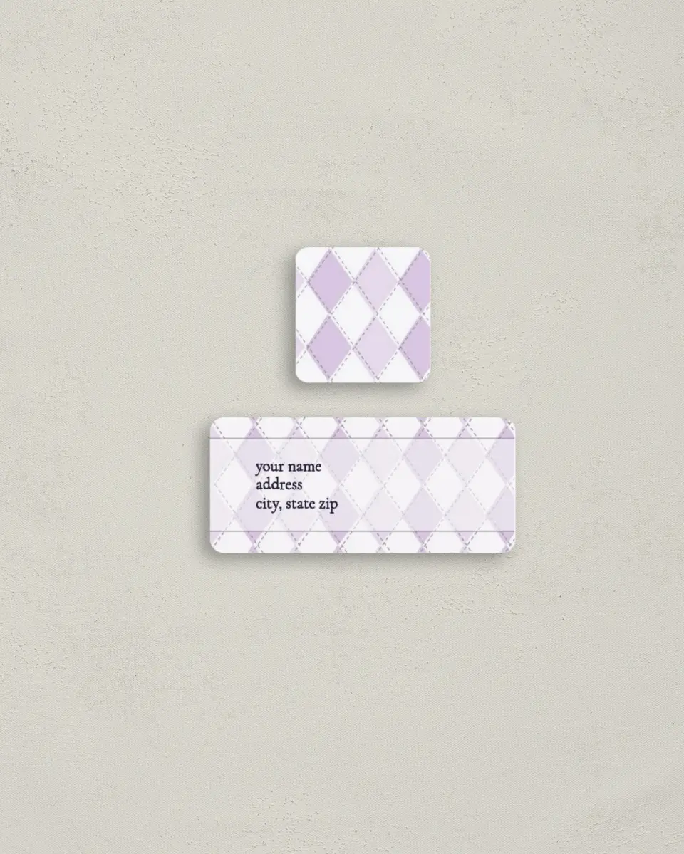 This is a 2¼" x 1" Labels; 1" x 1" Seals Return Address Label called Argyle printed in full color