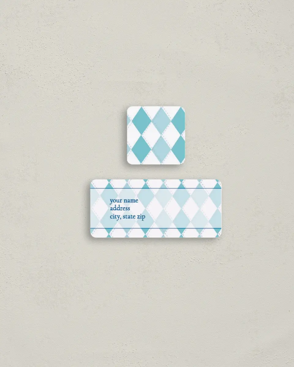 This is a 2¼" x 1" Labels; 1" x 1" Seals Return Address Label called Argyle printed in full color