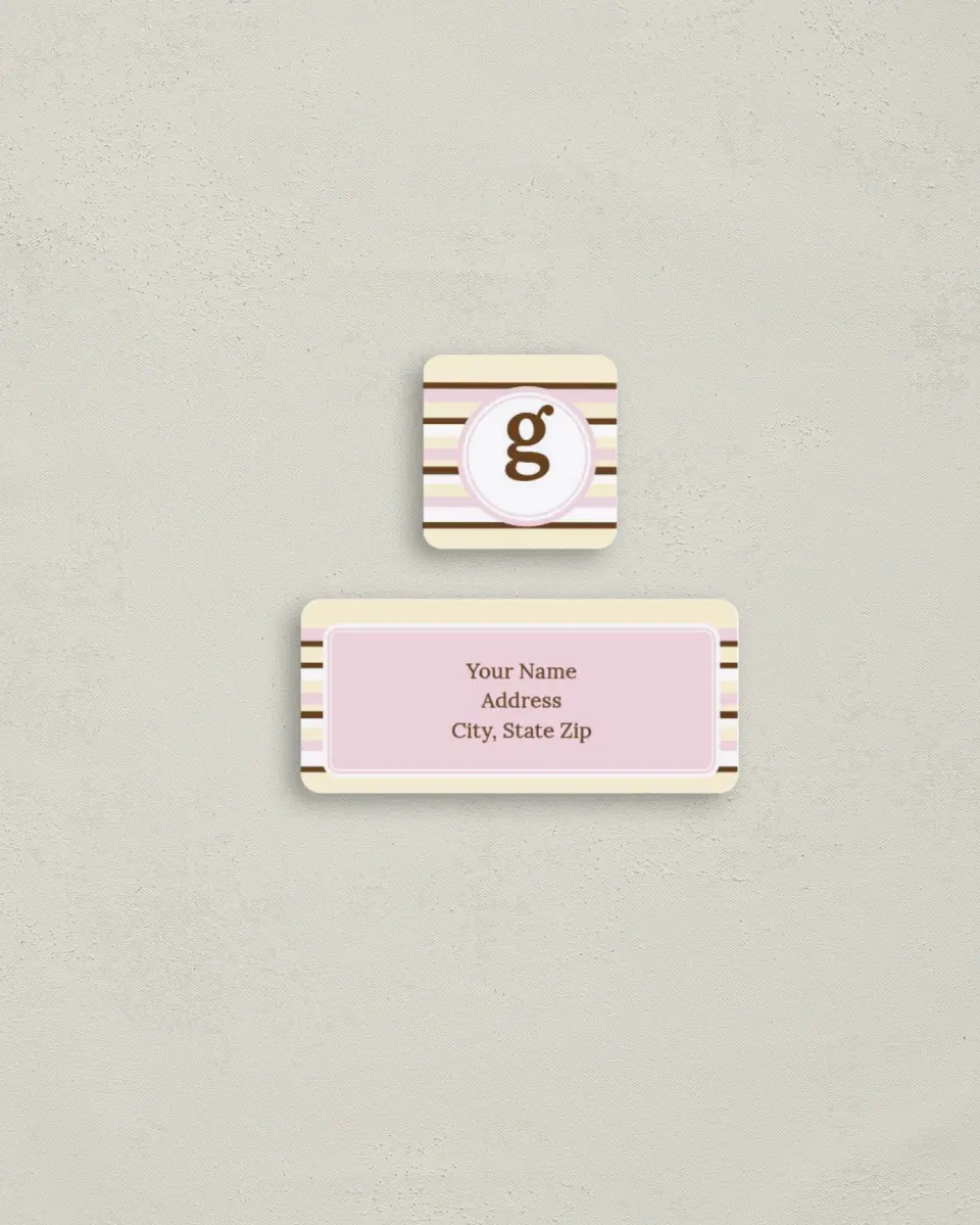 This is a 2¼" x 1" Labels; 1" x 1" Seals Return Address Label called Striped Monogram printed in full color