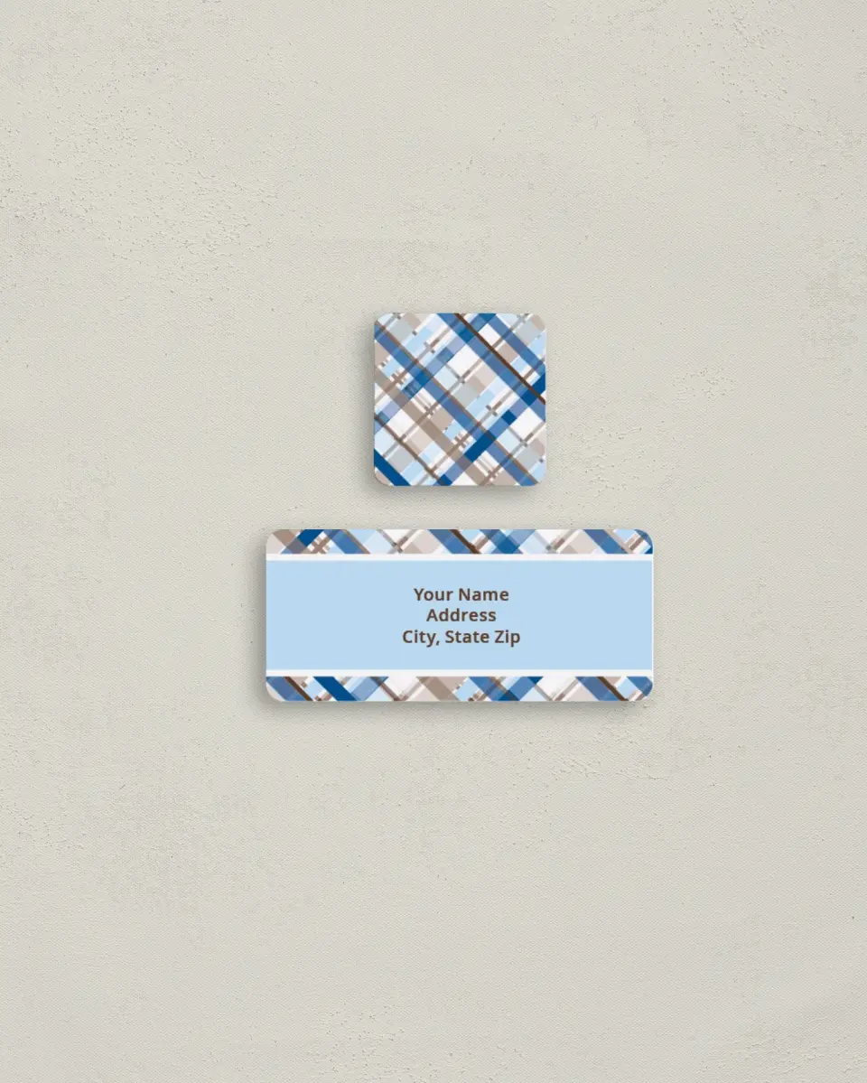 This is a 2¼" x 1" Labels; 1" x 1" Seals Return Address Label called Woven Plaid printed in full color