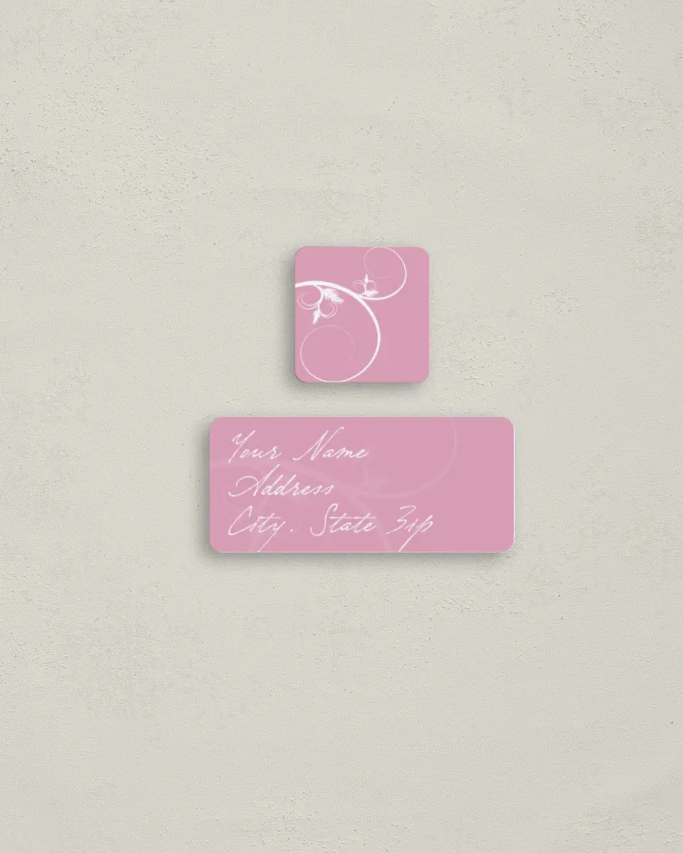 This is a 2¼" x 1" Labels; 1" x 1" Seals Return Address Label called Swirls printed in full color