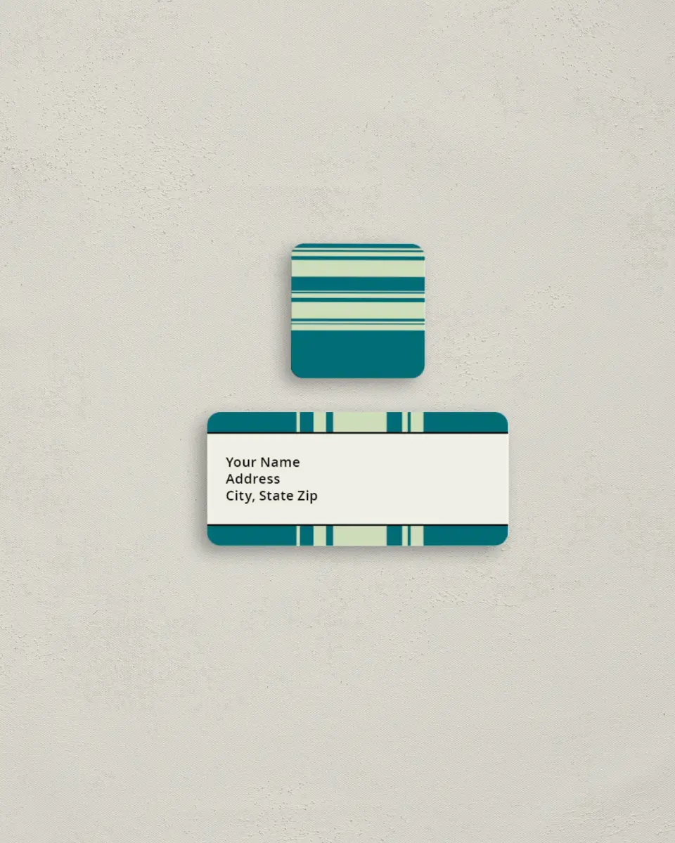 This is a 2¼" x 1" Labels; 1" x 1" Seals Return Address Label called Casual Stripes printed in full color