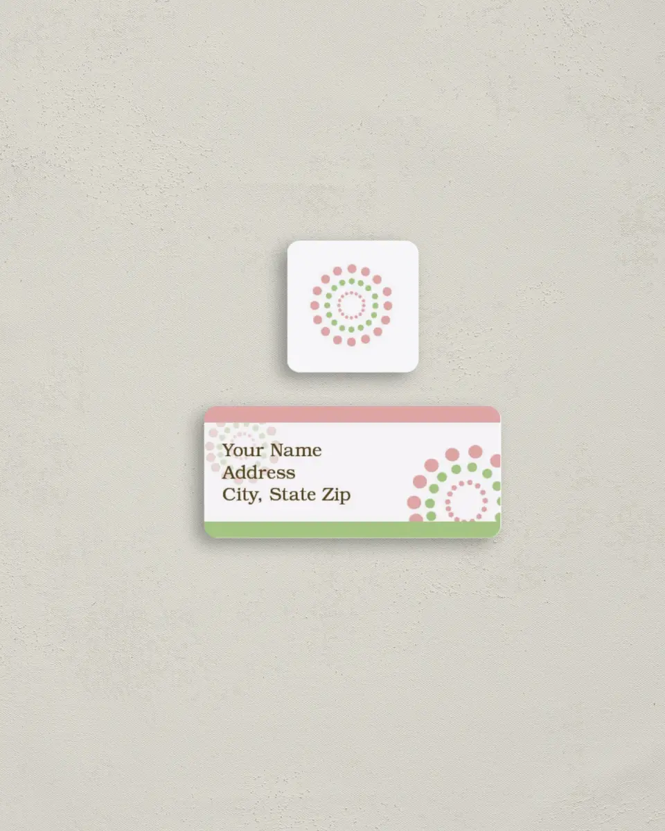 This is a 2¼" x 1" Labels; 1" x 1" Seals Return Address Label called Bursts printed in full color