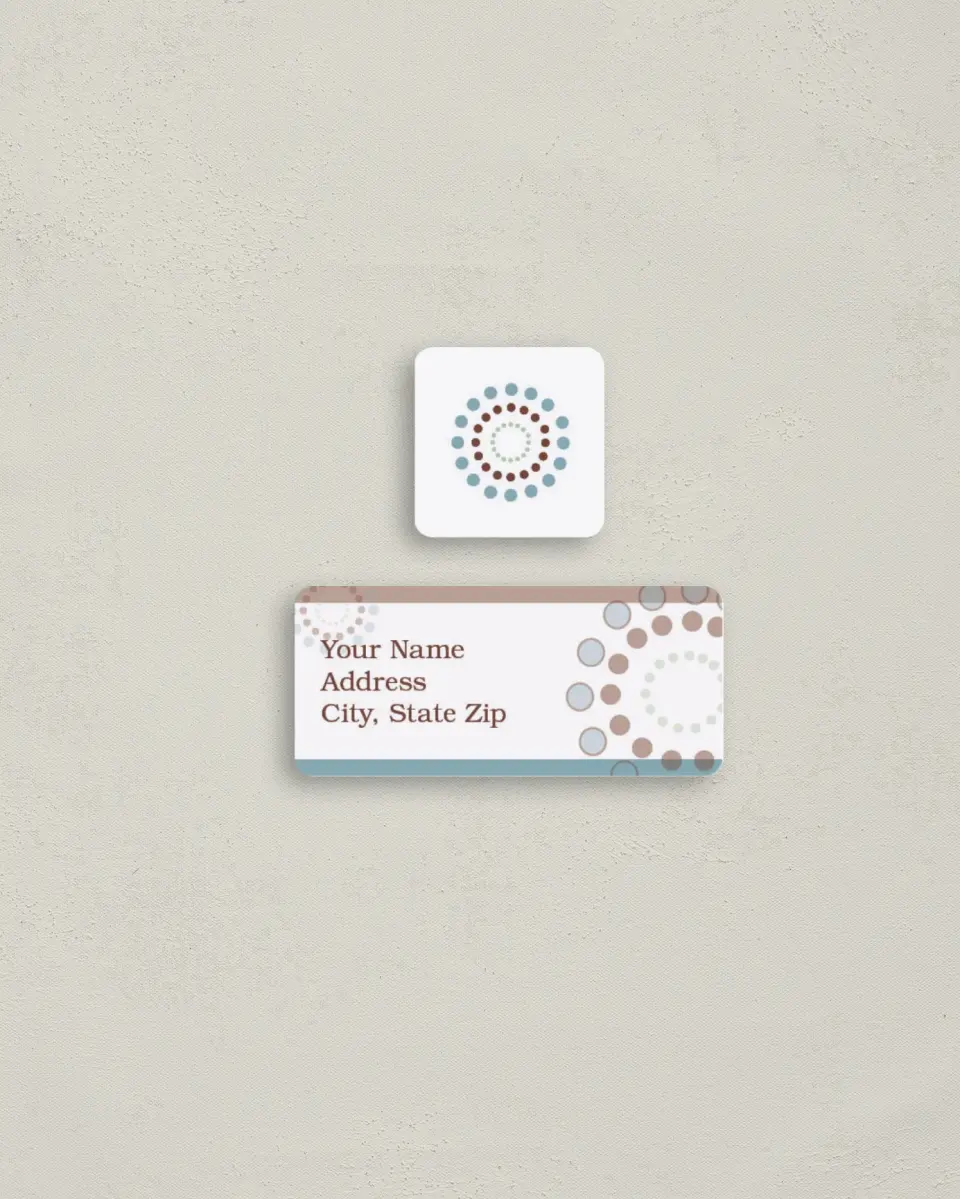 This is a 2¼" x 1" Labels; 1" x 1" Seals Return Address Label called Bursts printed in full color