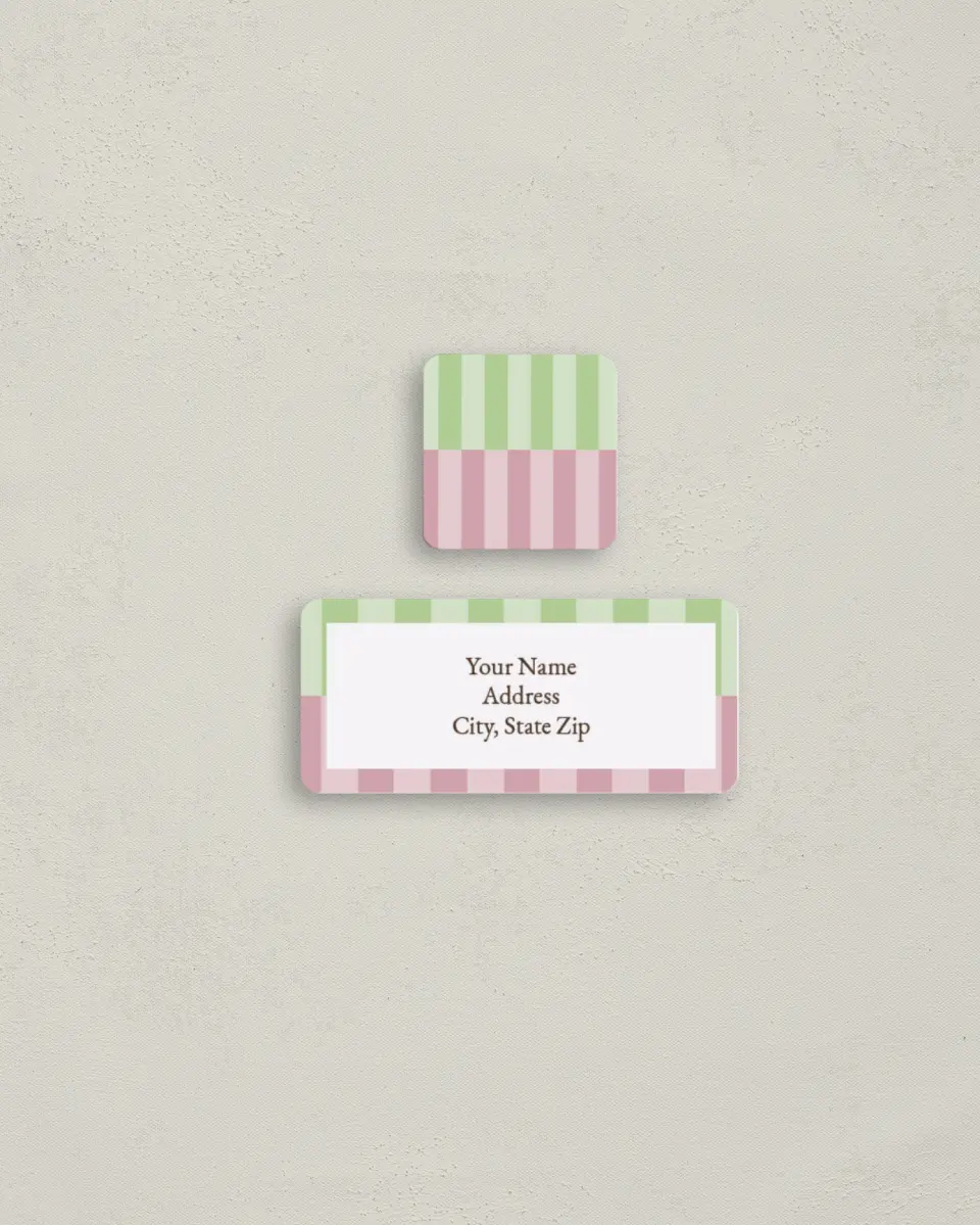 This is a 2¼" x 1" Labels; 1" x 1" Seals Return Address Label called Stripes printed in full color