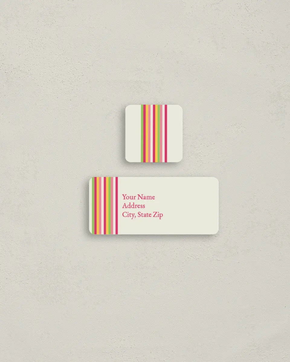 This is a 2¼" x 1" Labels; 1" x 1" Seals Return Address Label called Stripes printed in full color