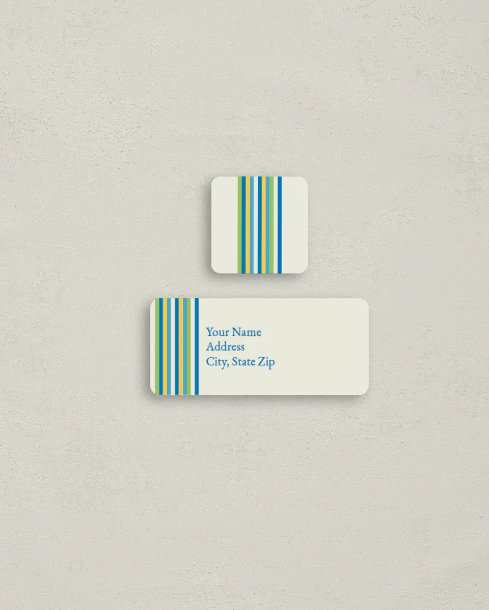 This is a 2¼" x 1" Labels; 1" x 1" Seals Return Address Label called Stripes printed in full color
