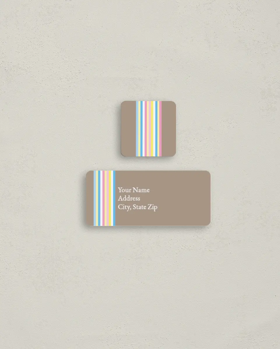 This is a 2¼" x 1" Labels; 1" x 1" Seals Return Address Label called Stripes printed in full color