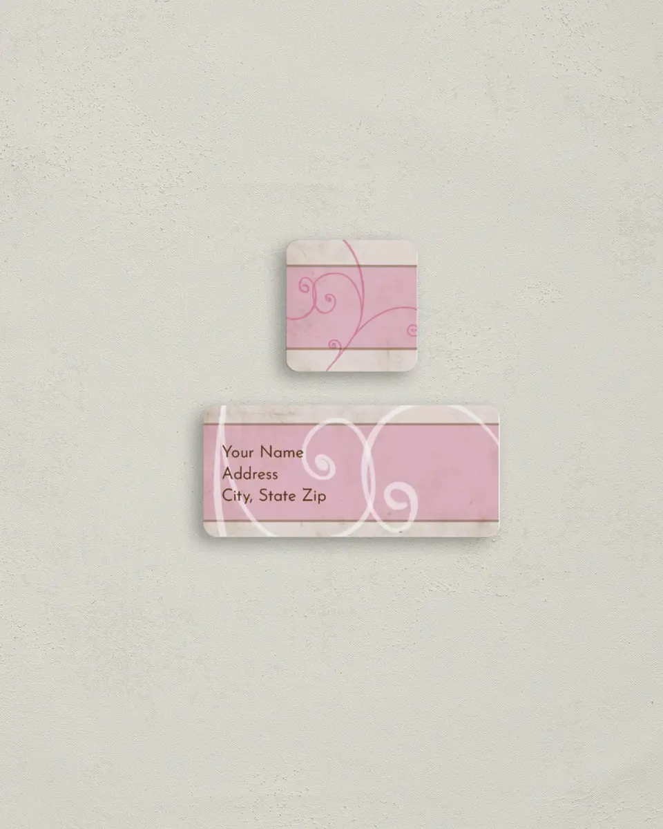 This is a 2¼" x 1" Labels; 1" x 1" Seals Return Address Label called Swirls printed in full color