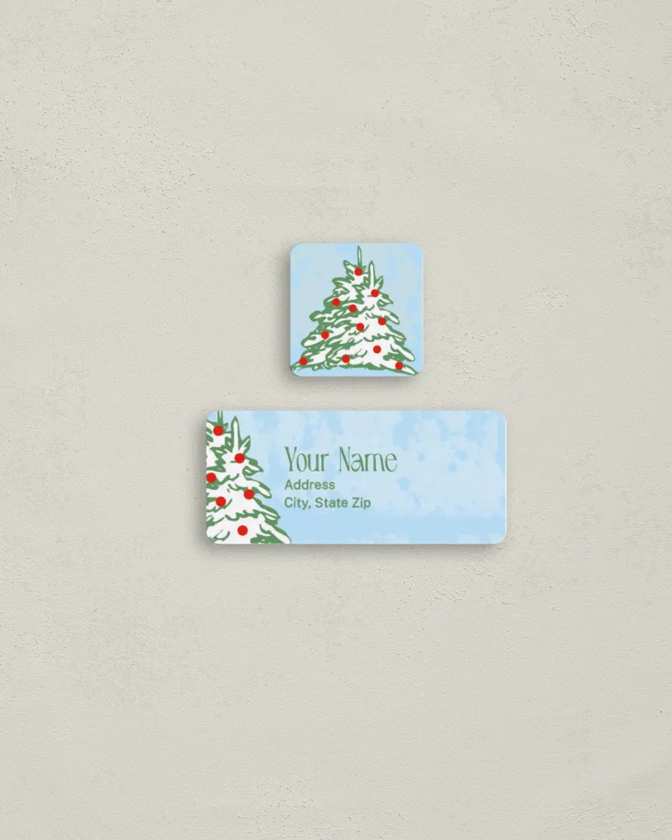 This is a 2¼" x 1" Labels; 1" x 1" Seals Return Address Label called Merry, Merry, Merry printed in full color